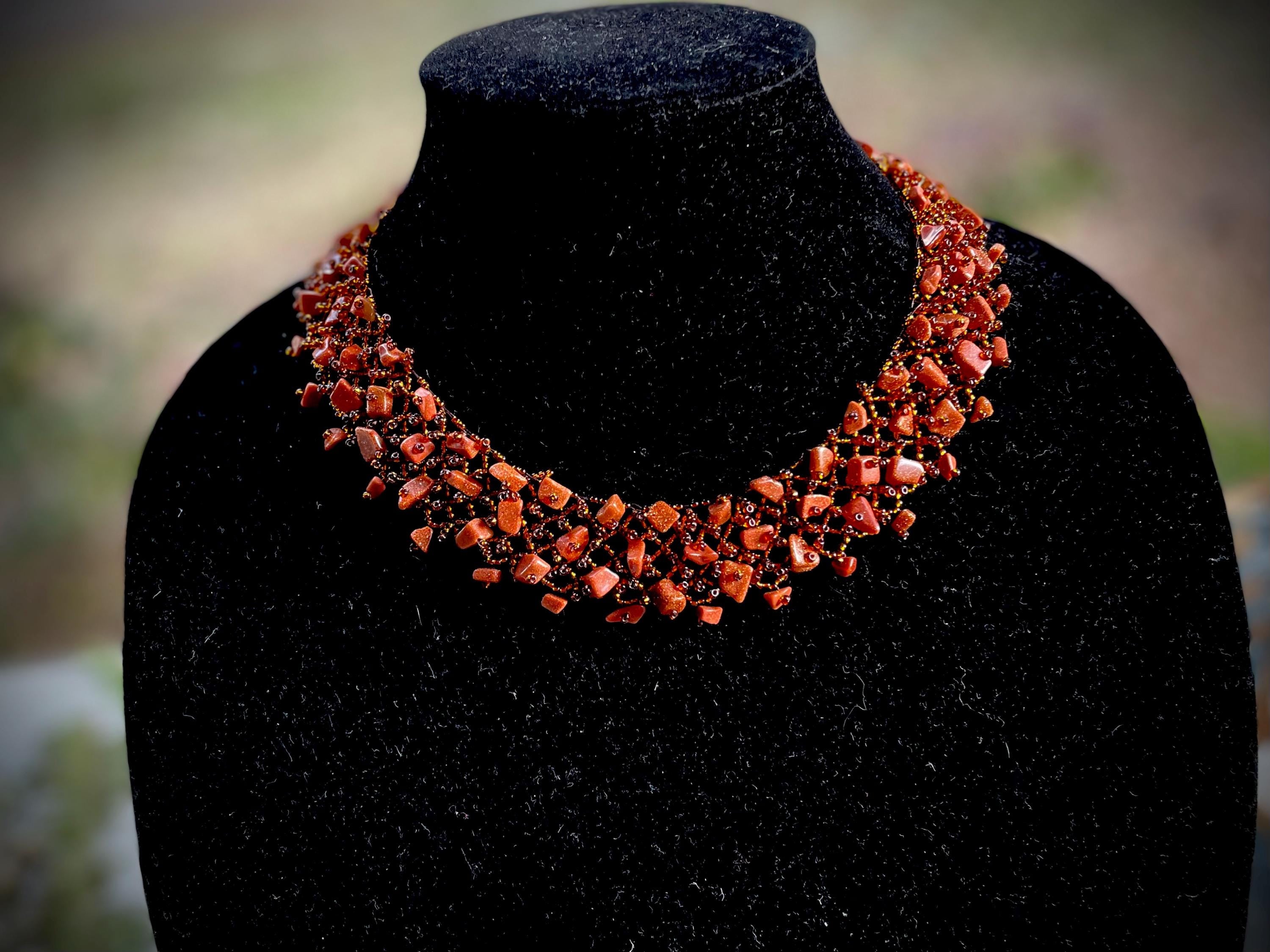 Goldstone Choker Necklace: Multi Strand Crystal Collar, Prom Bridal Jewelry