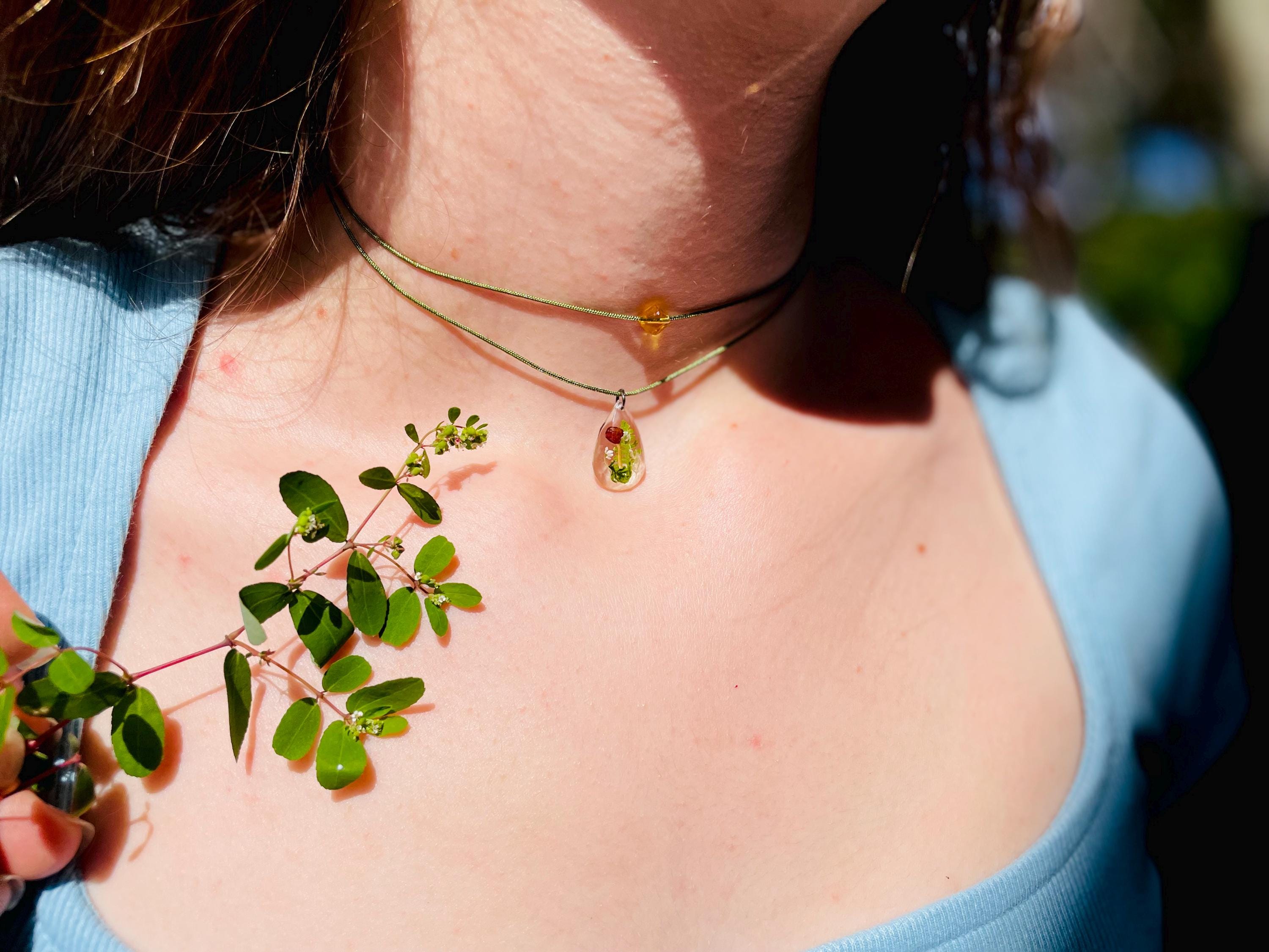 Woodland Mushroom Necklace | Dainty Citrine Bead Double Layered Charm Necklace | Fall Cottagecore Hippie Jewelry | Handmade Gift for Her