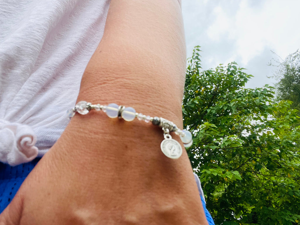 Angel Pearl Bracelet: Opal, Crystal, First Communion Gift