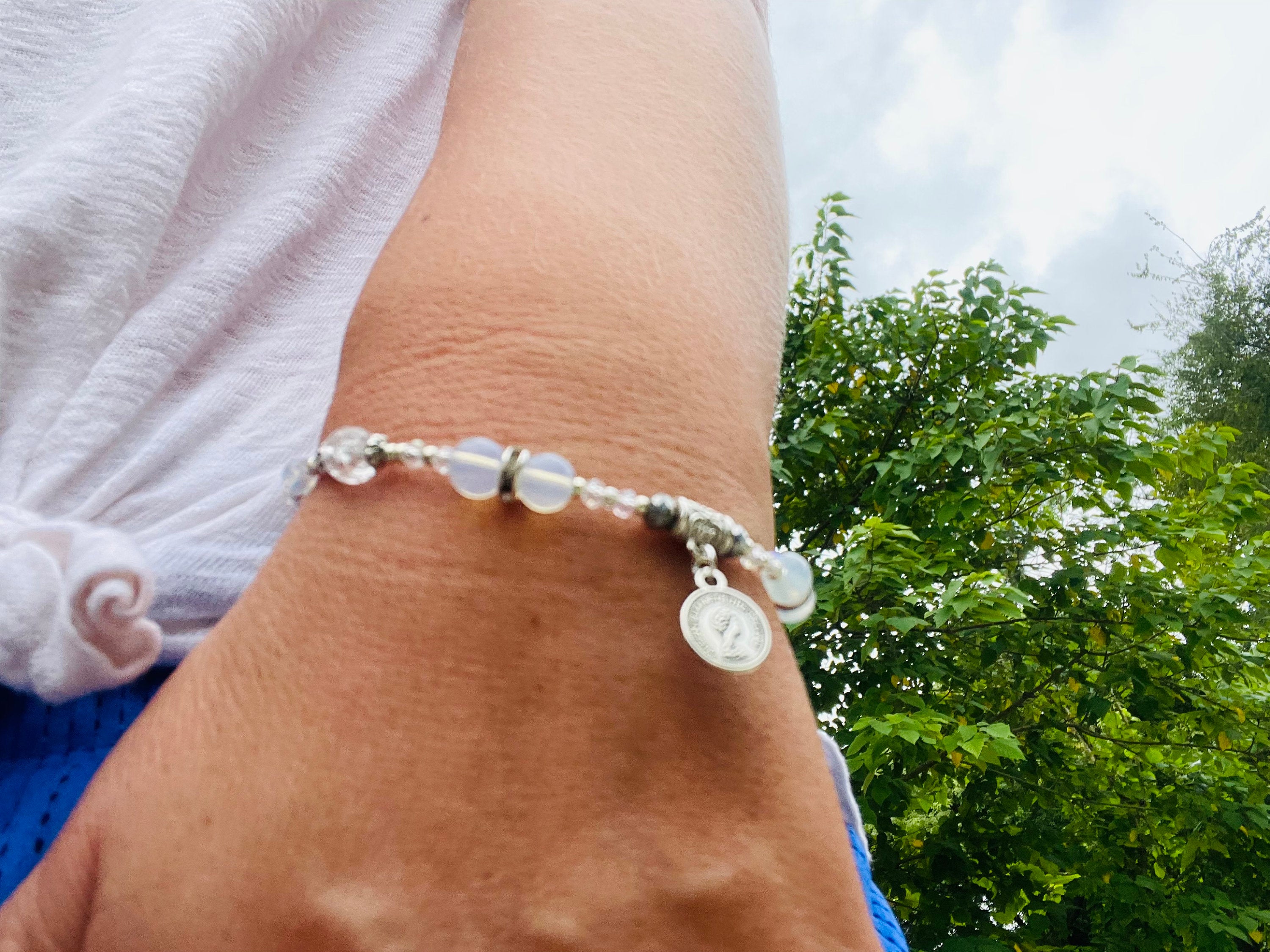 Angel Pearl Bracelet: Opal, Crystal, First Communion Gift