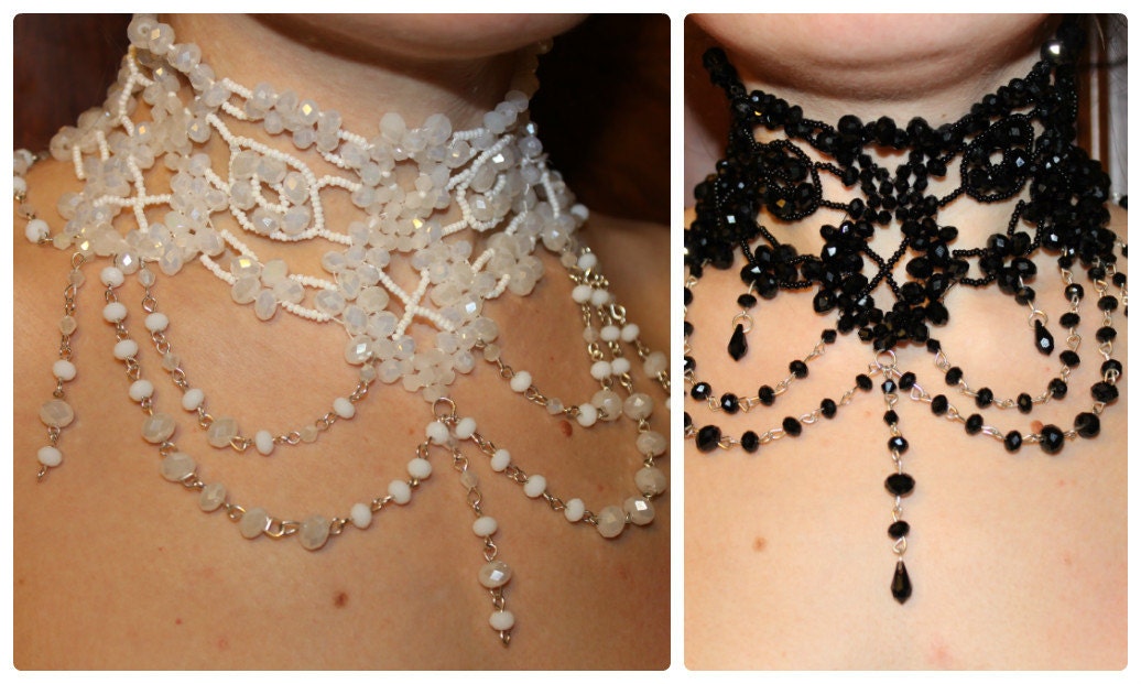 Downton Abbey Lady Mary replica necklace Black beaded handmade necklace collar for her Goth collar choker matching black lace wedding dress