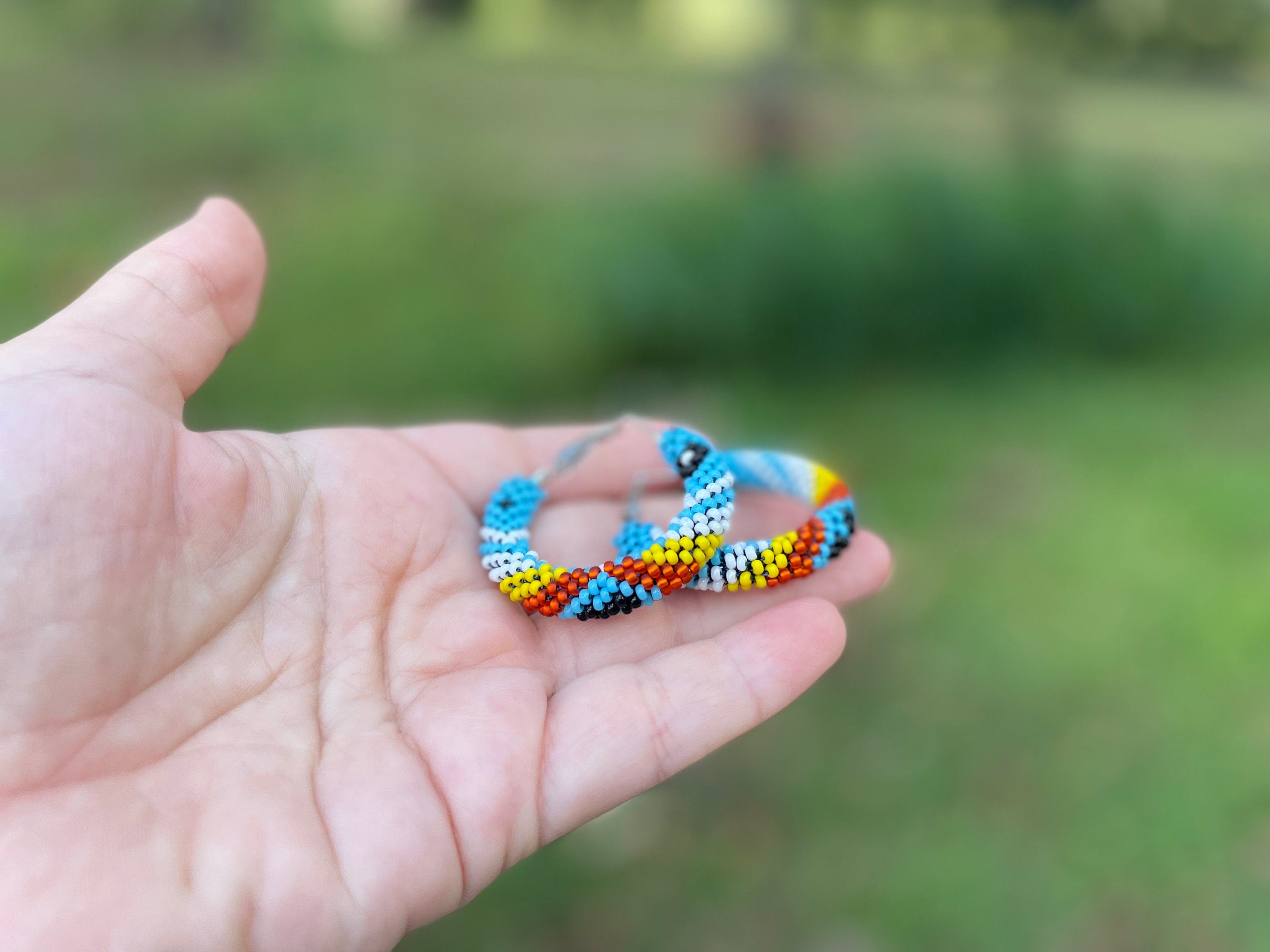 Turquoise Native Style Earrings, Ethnic Southwestern Style Hoop Earrings, Bead Crochet Hoops, Handmade jewelry, huggie hoop earrings silver