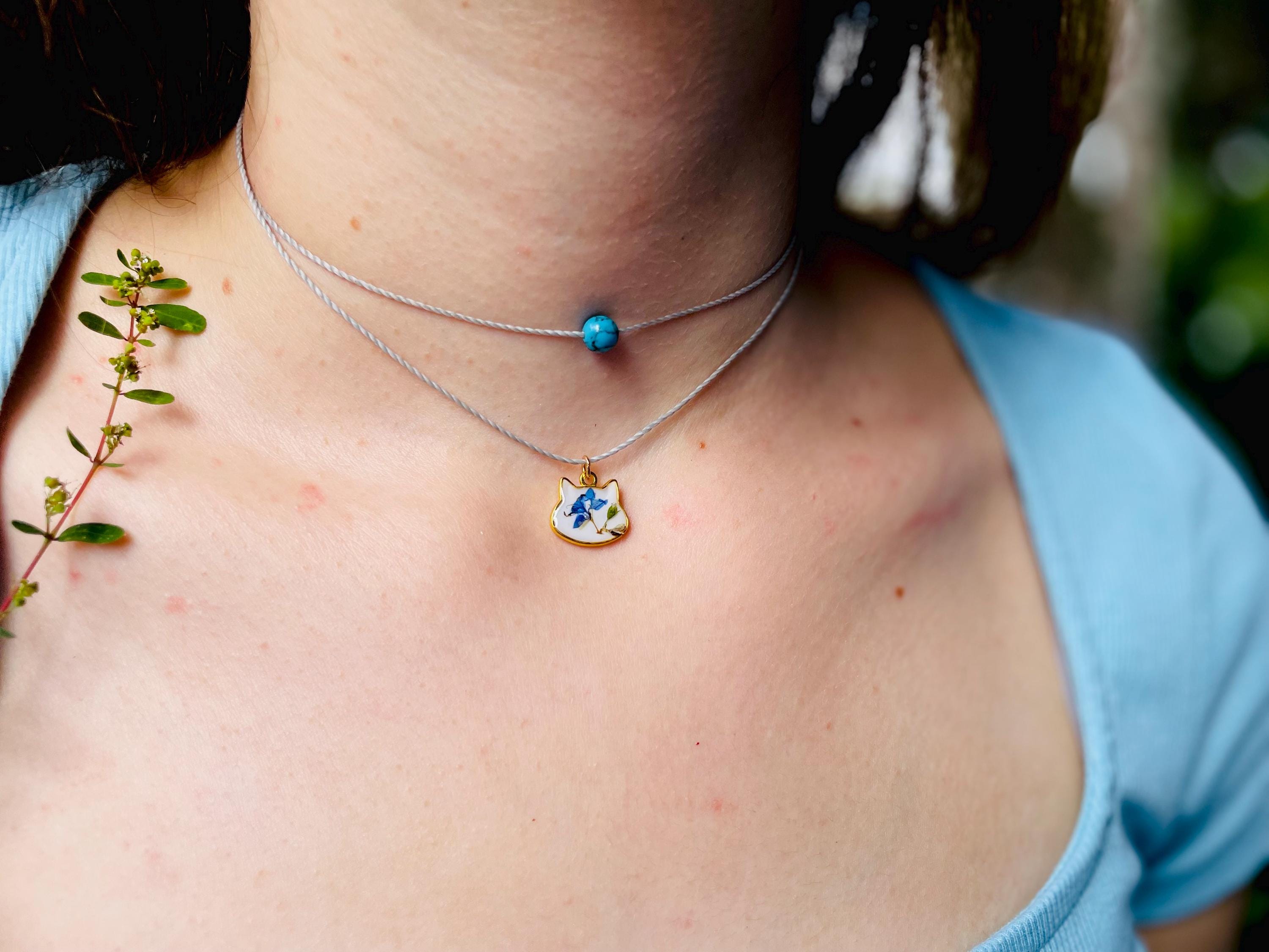 Handmade Cord Choker: Citrine Bead & Hydrangea Flower Charm November Birth Flower