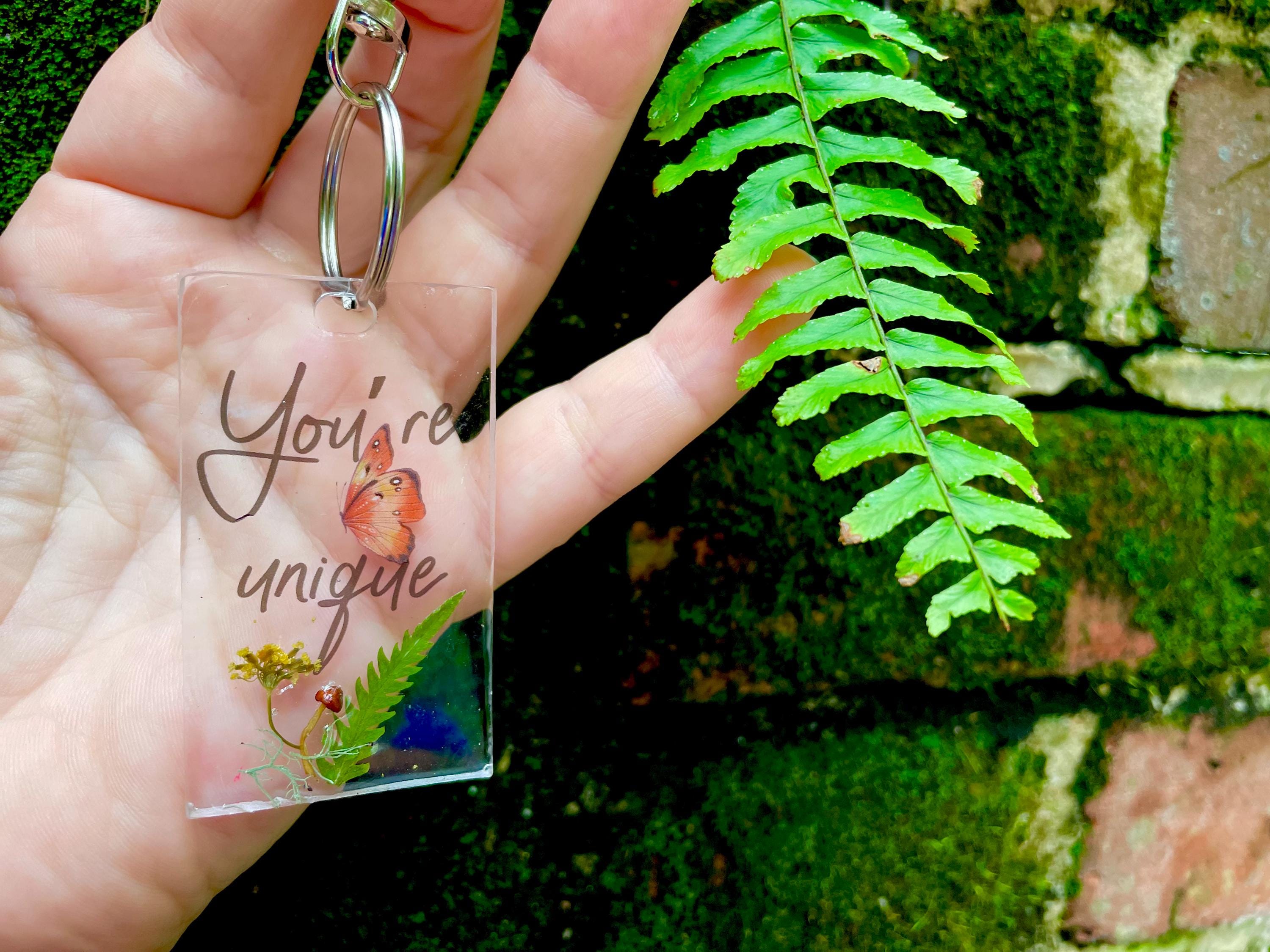 Resin Keychain: Real Mushroom, Fern & Wildflower Purse Charm