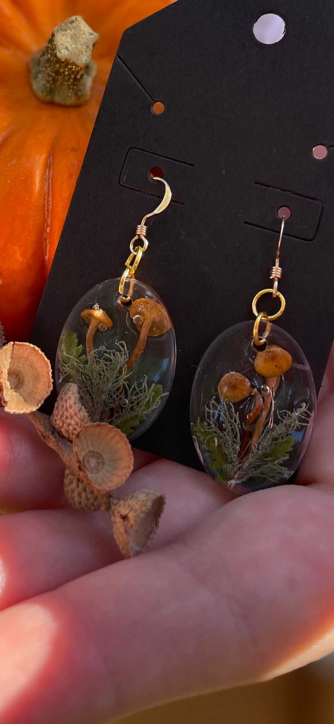 handmade gift for women Cute real Mushroom earrings mothers day gift from daughter dangle botanical earrings, cottagecore wedding jewelry