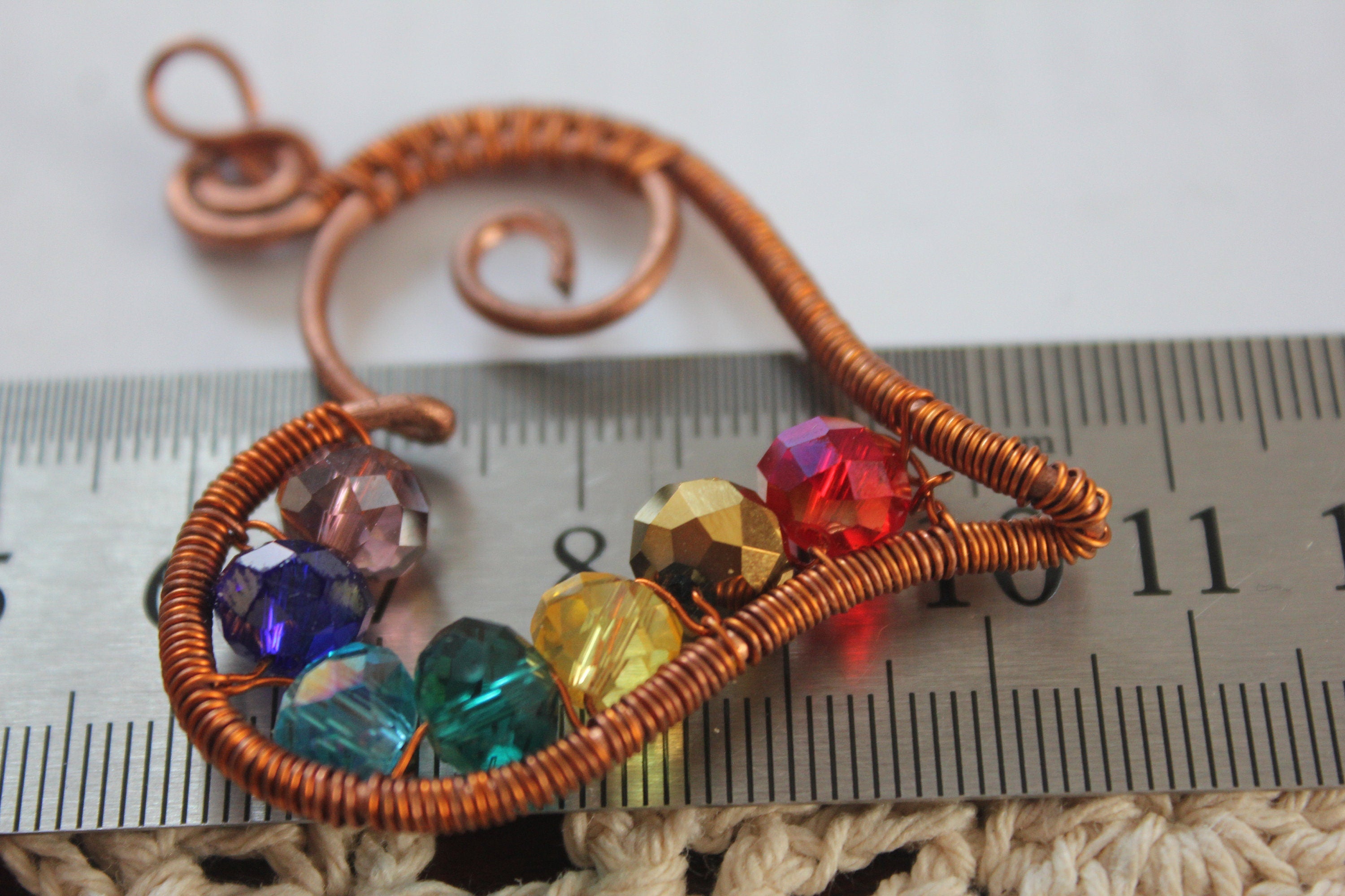 Aesthetic necklace Heart chakra necklace copper for women, Big Heart pendant, Copper Heart jewelry with rainbow crystals, Ukrainian seller