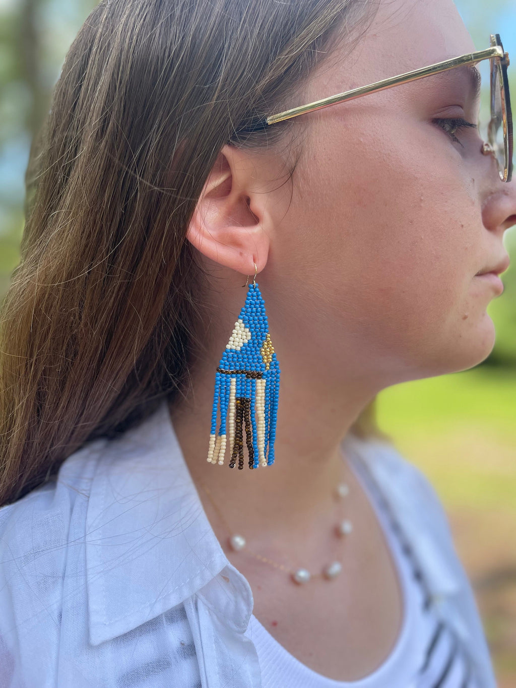 Gold Filled 14K Turquoise beaded earrings, Long earrings, Fringe earrings Native American Seed bead earrings, Abstract Chandelier earrings