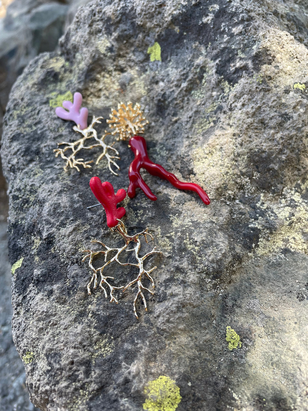 Gold Coral Branch Chandelier Earrings: Baroque Pearl Rhinestone Clip-Ons
