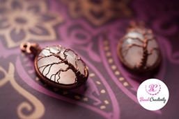 Christmas gift box with Rose Quartz tree of life necklace and earring unique handmade jewelry set copper wire wrapped crystal pendant bridal