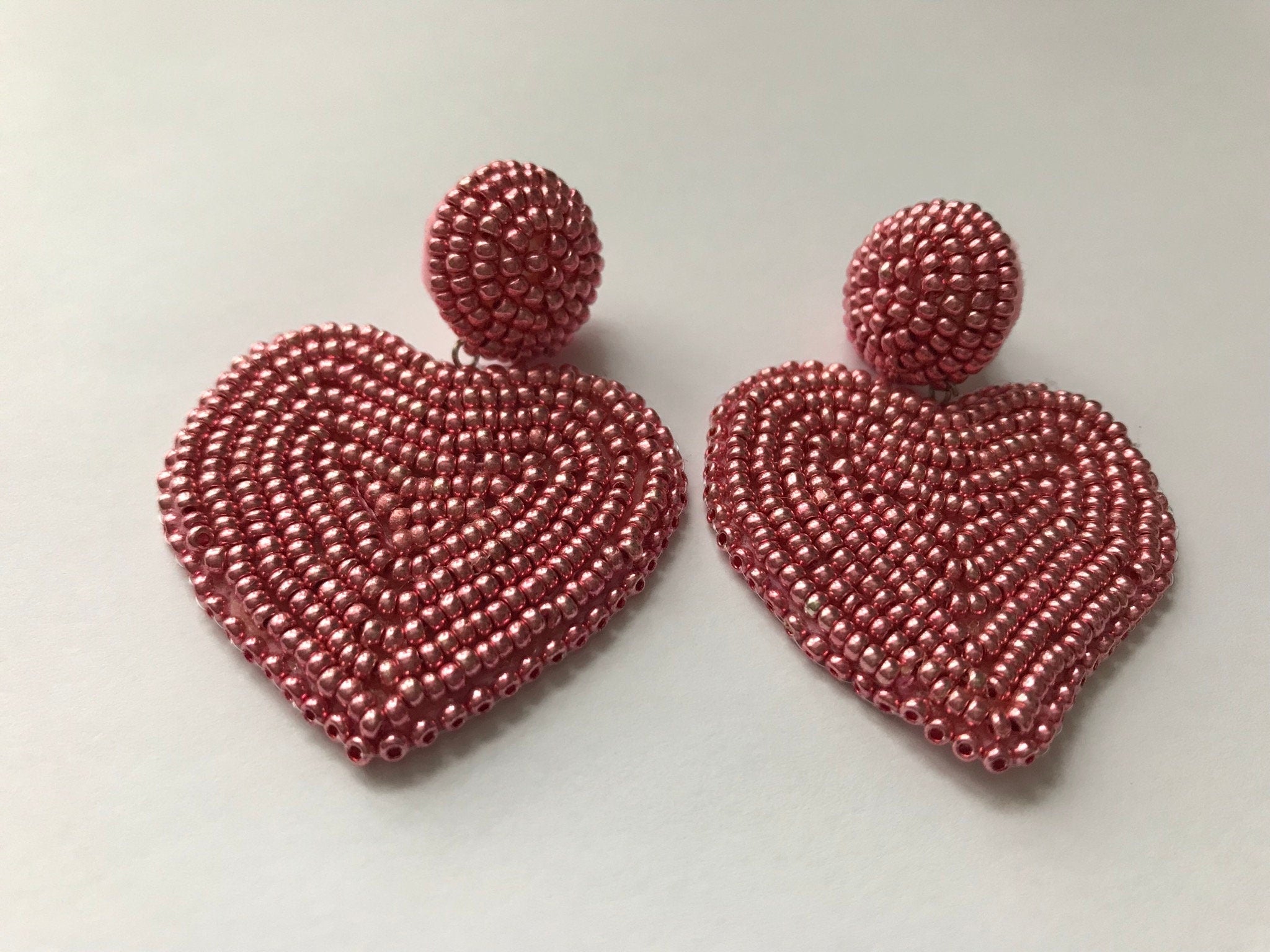 Earrings. Blue Heart earrings, dangle earrings, heart clip on earrings, Statement jewelry handmade, Valentine gift for her, heart embroidery