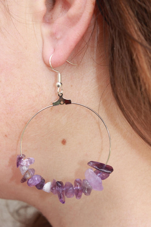 Amethyst earrings, Custom hoop earrings with Amethyst beads, jewelry gift daughter, crystal hoop earrings, February Birthstone earrings wife