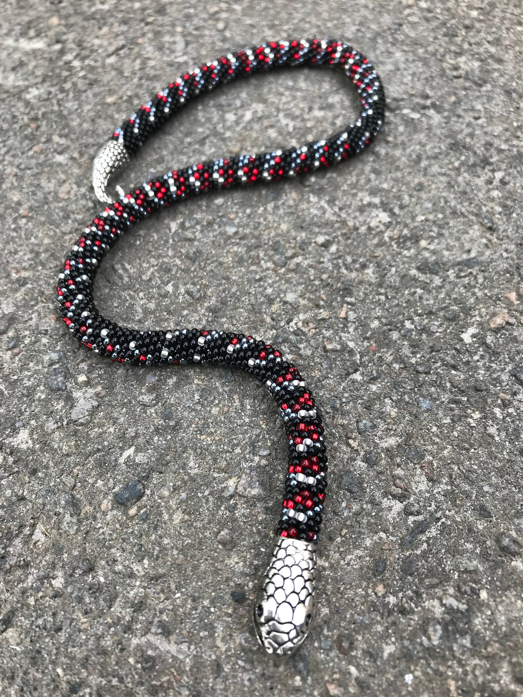 Beaded Snake Necklace, Halloween jewelry, Black Gothic Necklace, Christmas gifts for him, Black Beaded Choker, Gothic Choker, Snake Choker