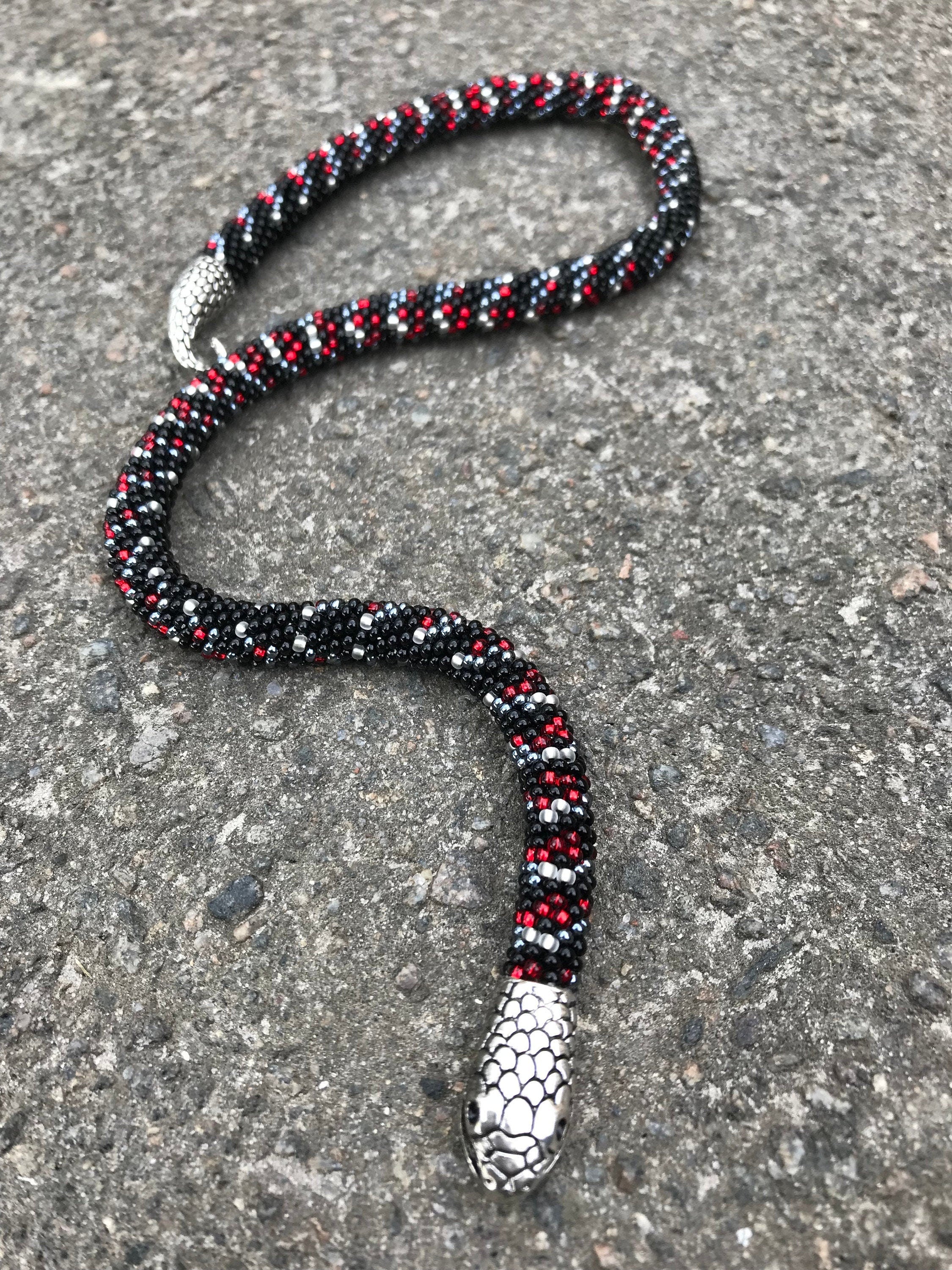 Beaded Snake Necklace, Halloween jewelry, Black Gothic Necklace, Christmas gifts for him, Black Beaded Choker, Gothic Choker, Snake Choker