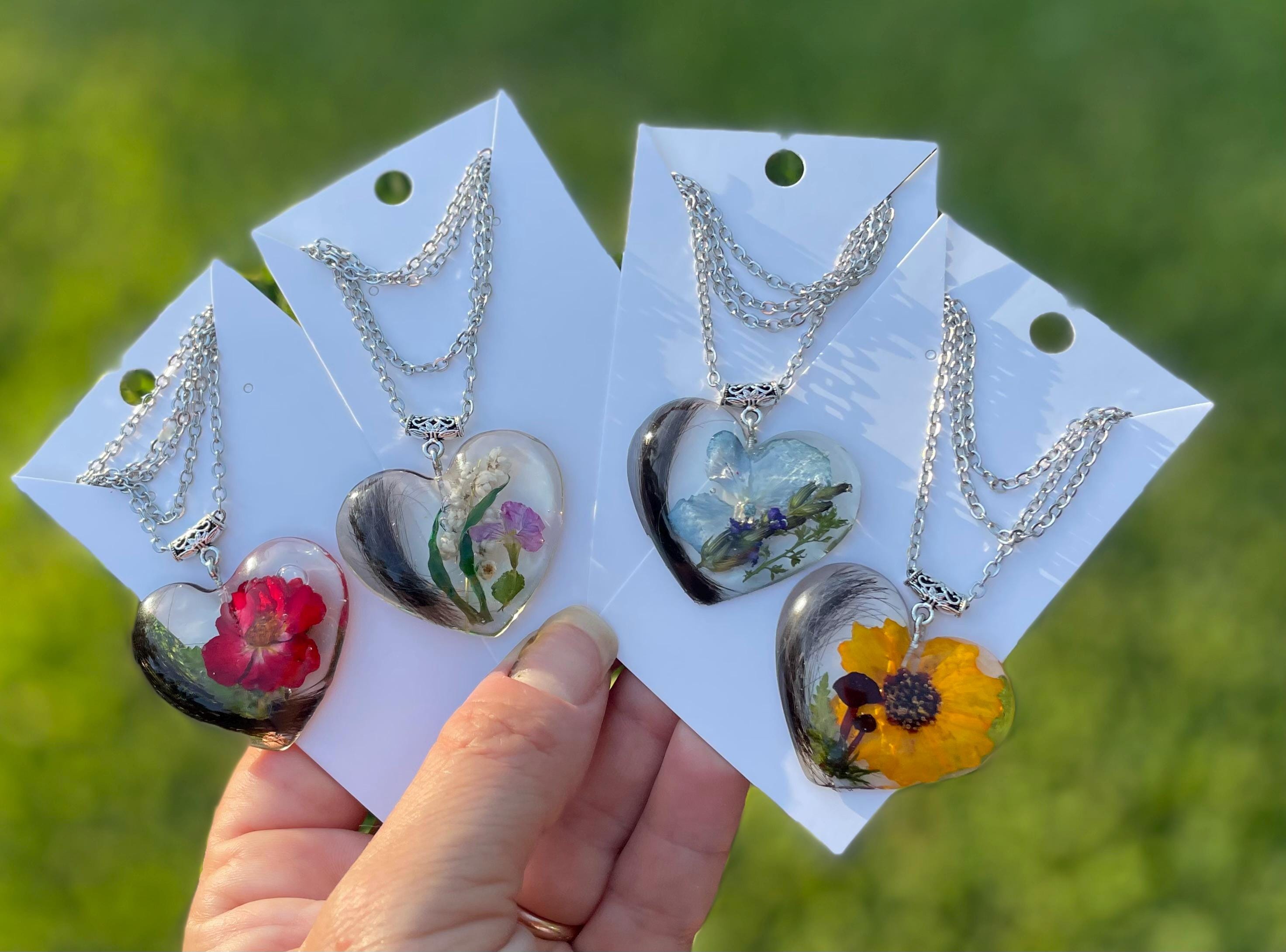 Custom Pet Memorial Necklace: Dried Flowers, Keepsake Hair Locket