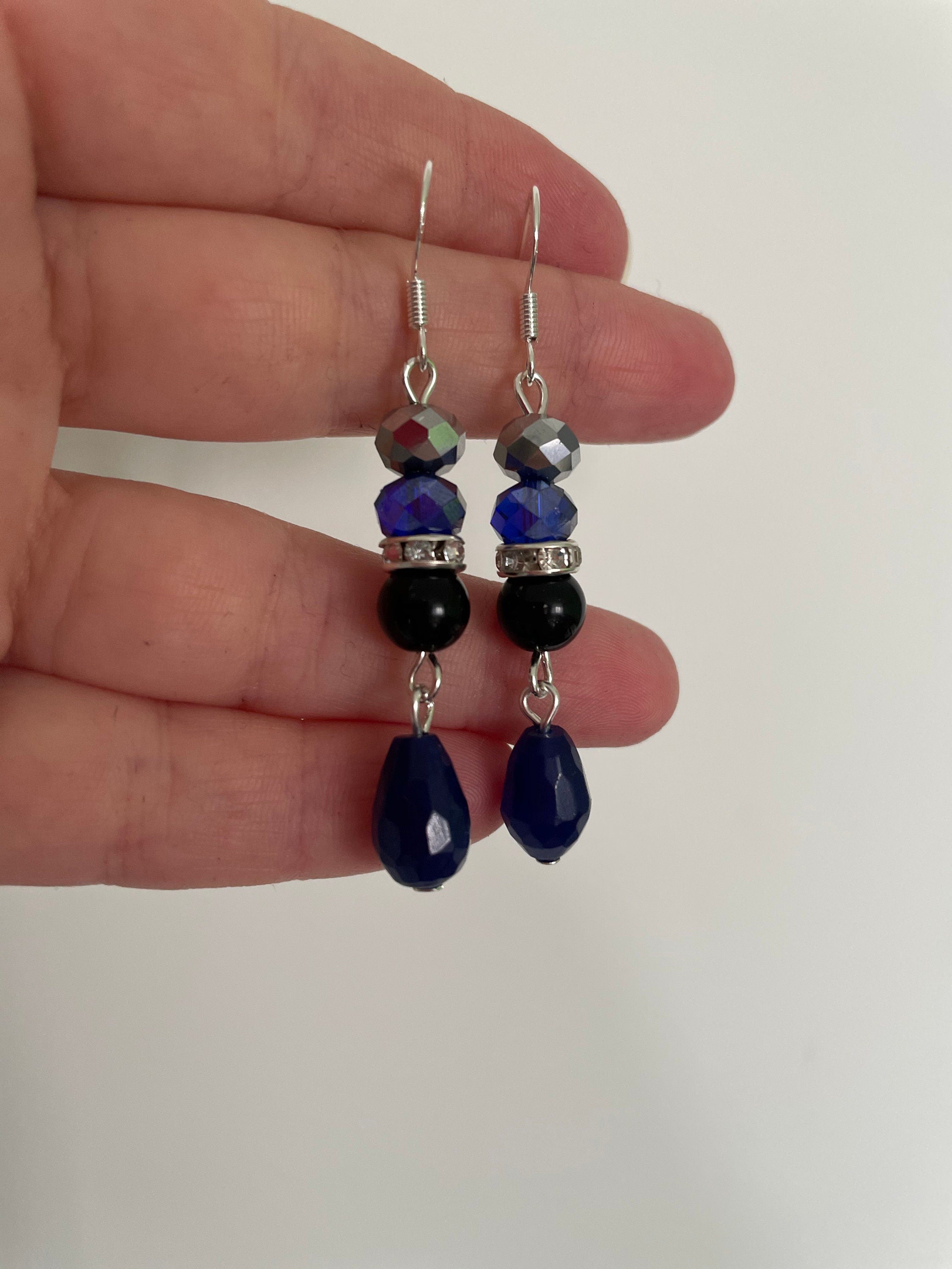 Navy blue earrings drop, crystal jewelry, blue agate earrings blue gemstone natural gemstone agate earrings cascade earrings with royal blue