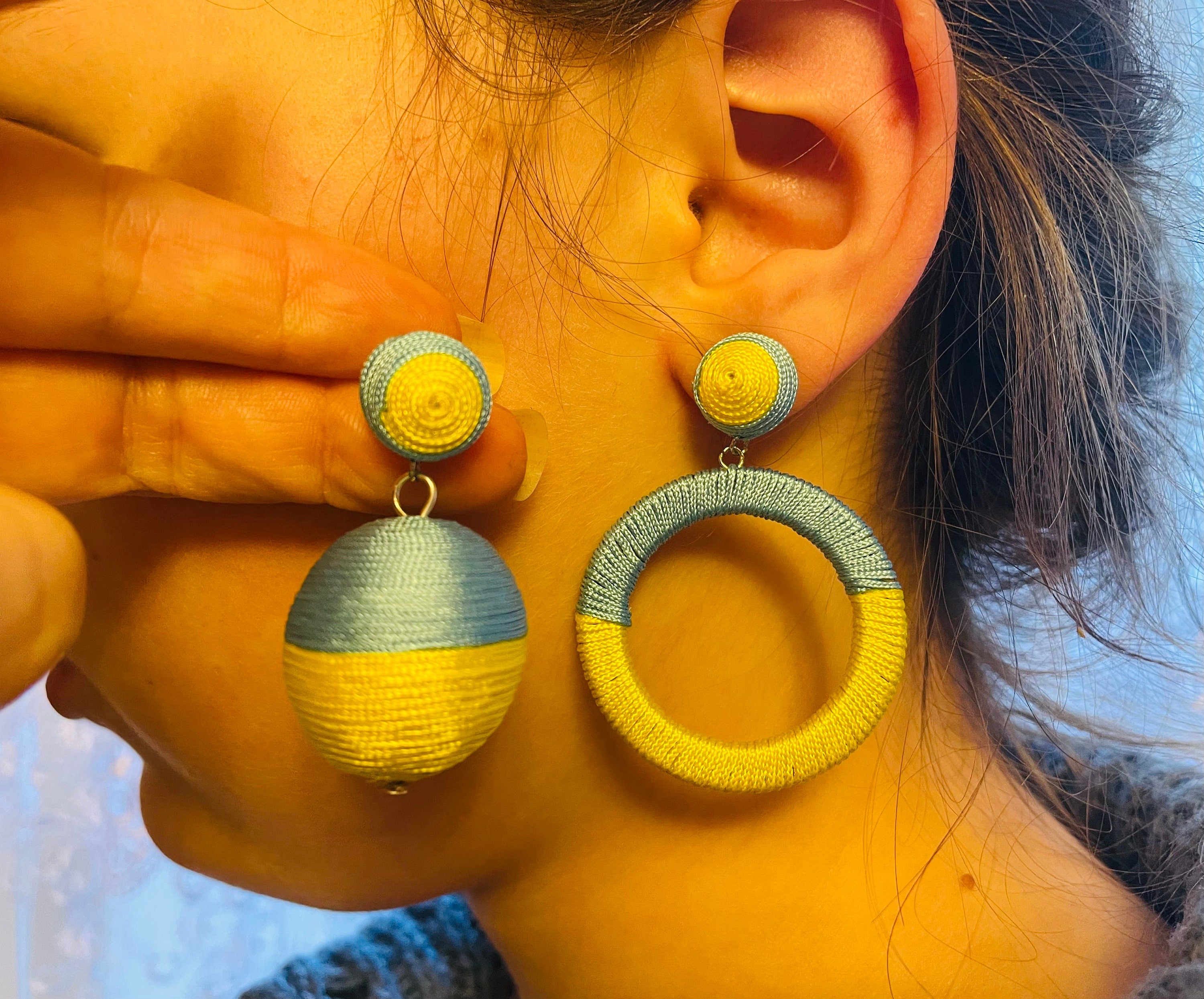 Blue and yellow Ukraine flag earrings, hoop earrings, ball earrings, Ukrainian earrings, Ukraine Jewelry, Ukraine gift, Ukraine seller