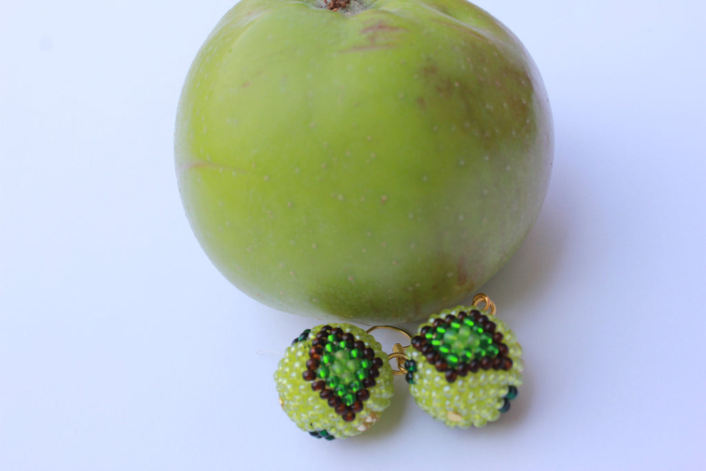 Chartreuse earrings, Apple green ball drop earrings~les bonbons earrings~seed bead globe earrings~simple modern earrings for girlfriend wife