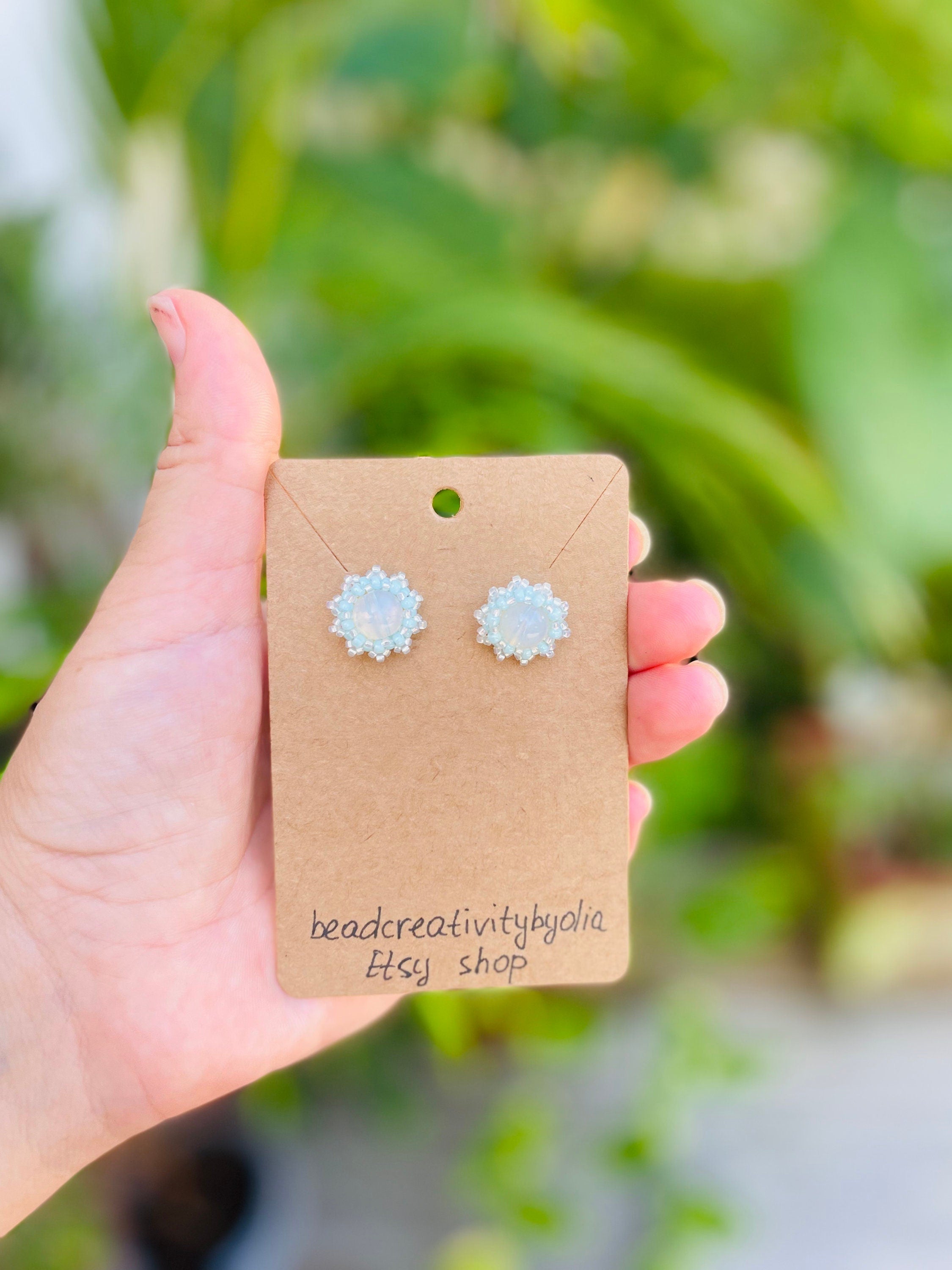 opal stud earrings, moonstone gemstone stud earrings, custom stud earrings, surgical steel stud earrings beaded, minimalist earrings wedding
