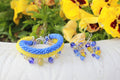 Mothers Day gift for grandma, Blue and yellow Ukraine flag bracelet, Ukraine earrings, Seed Bead jewelry, Ukrainian bracelet, Ukraine seller