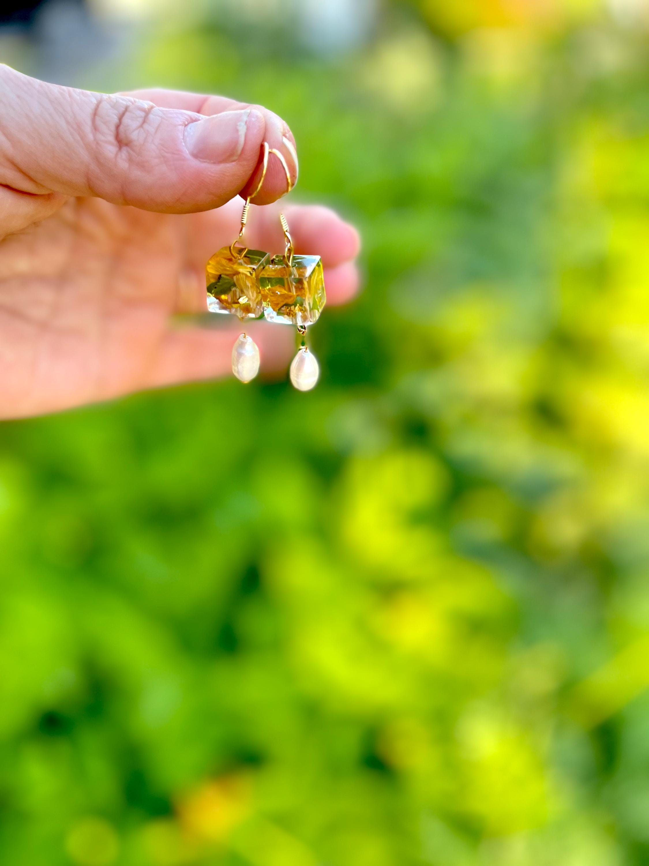 Pearl Sunflower Earrings: Gold Flower Petal Jewelry, Personalized Birthstone