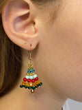 Cute rainbow Christmas tree earrings dangle, Austrian Crystal Christmas Tree Earrings Unique holiday gift for best friend handmade