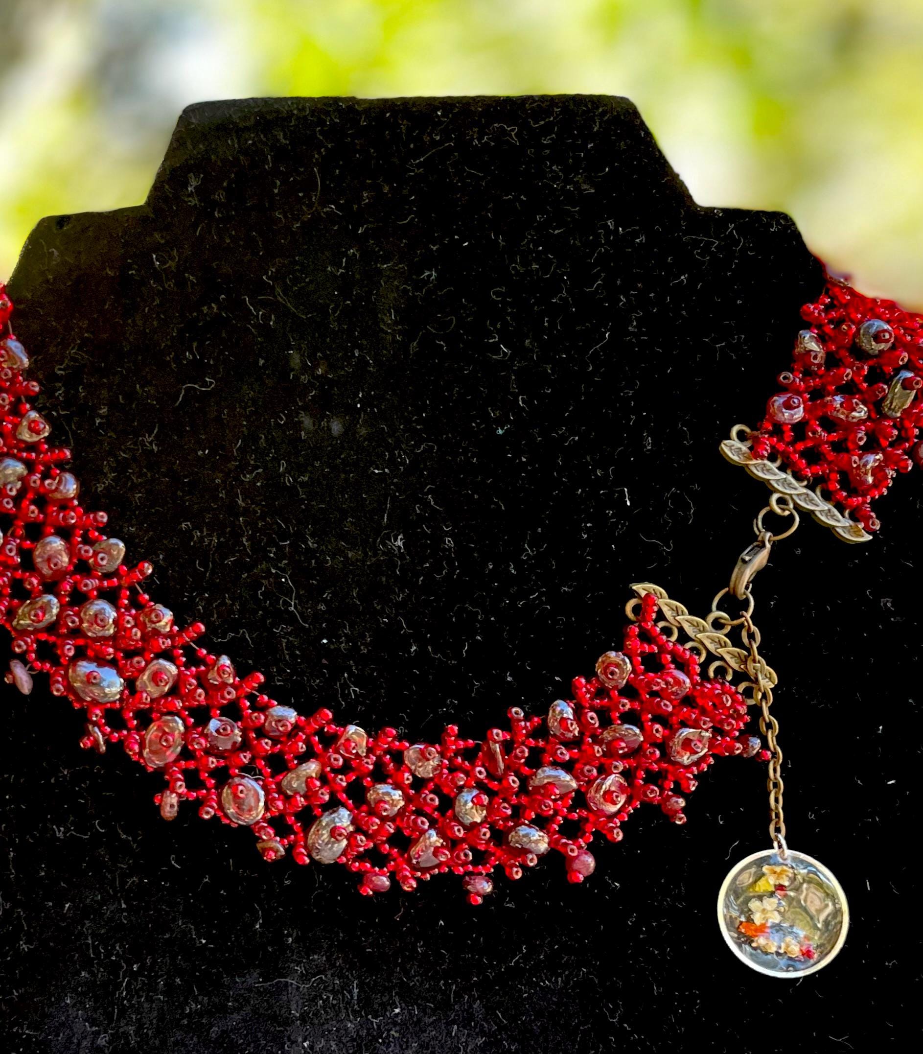 Garnet Beaded Choker Necklace: Personalized Initial, January Birthstone