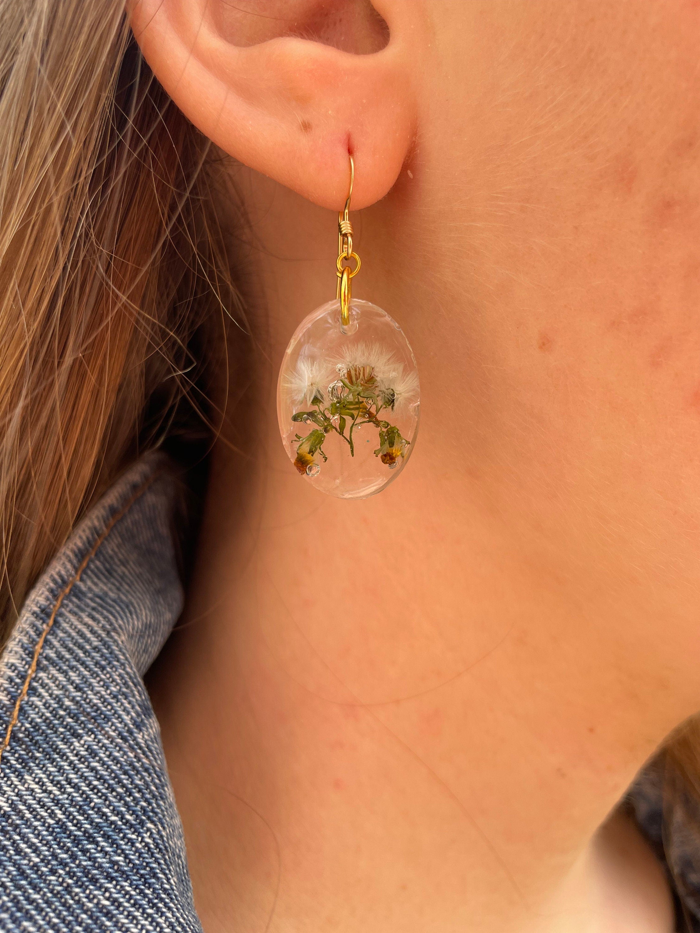 Dandelion Earrings: December Birth Flower, Resin Jewelry