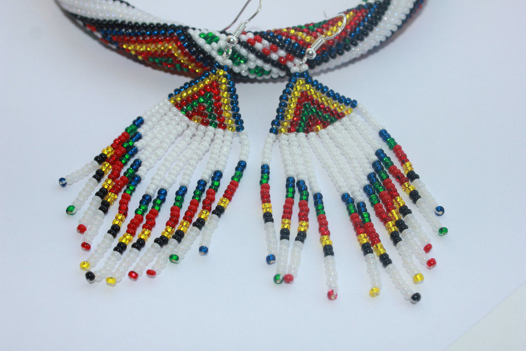 Dangle earrings Rainbow seed bead tassel earrings, beaded earrings, Long fringe Beaded Gypsy colorful dangles, native American jewelry women