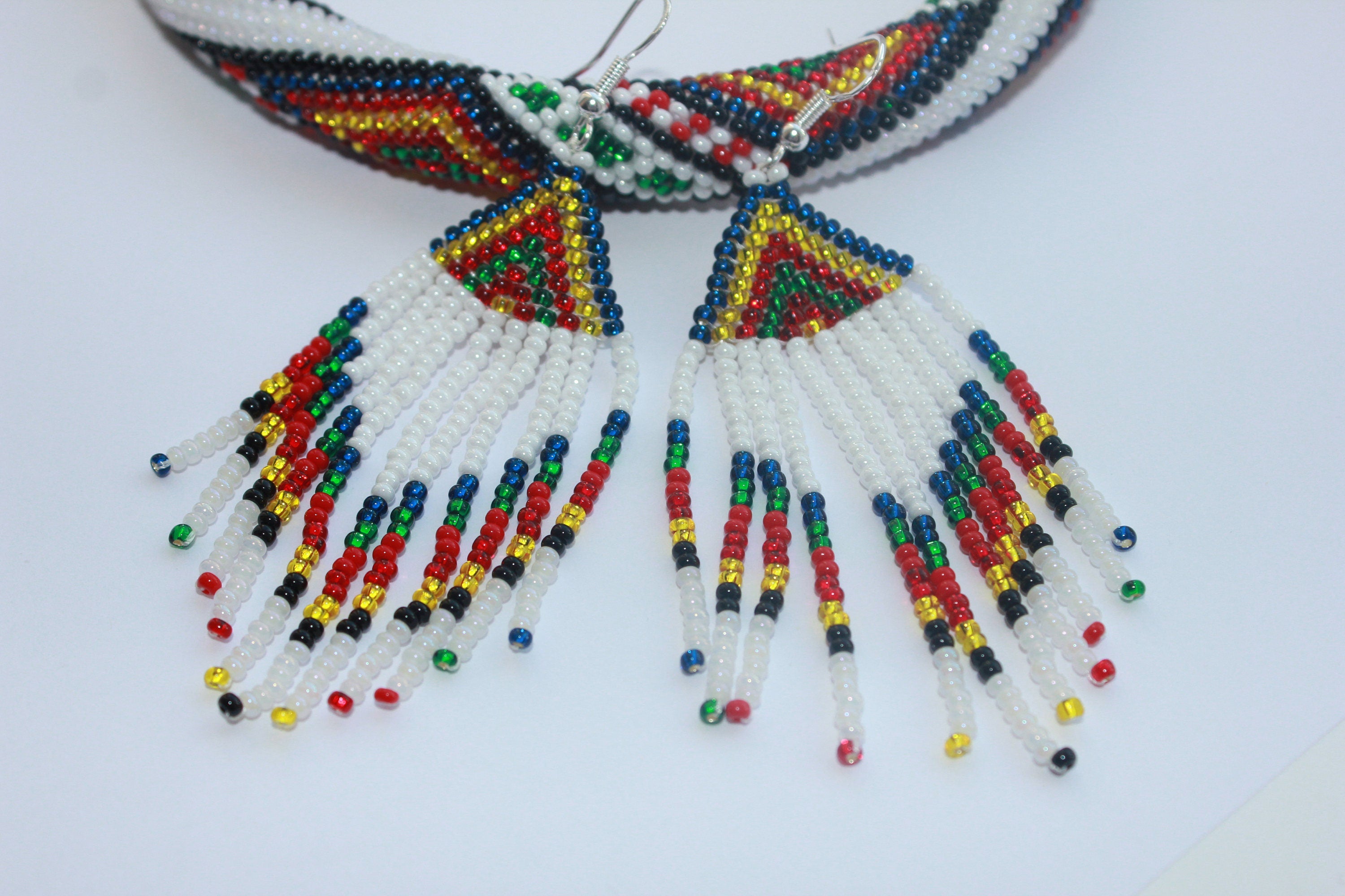 Dangle earrings Rainbow seed bead tassel earrings, beaded earrings, Long fringe Beaded Gypsy colorful dangles, native American jewelry women