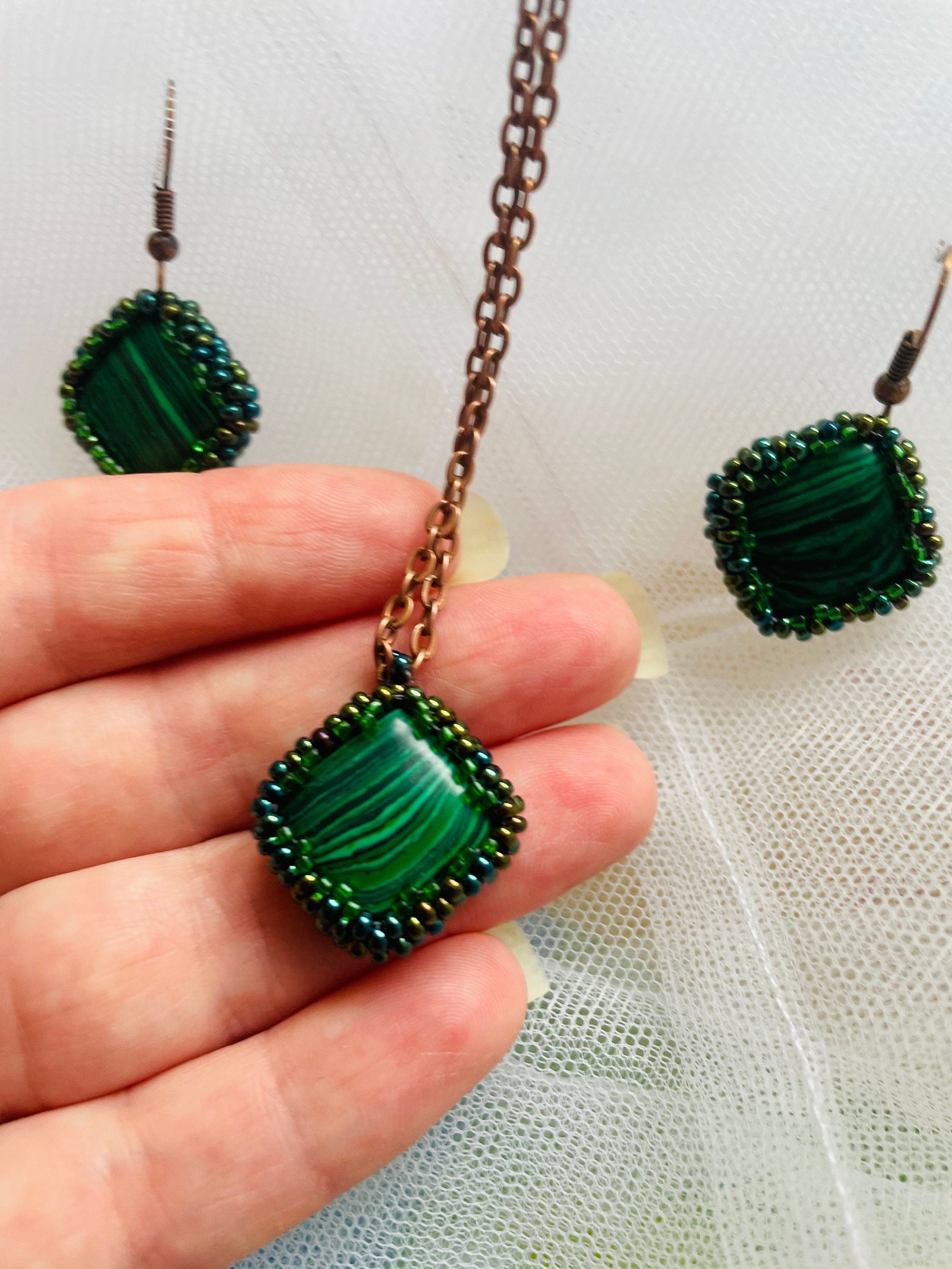Malachite earrings, crystal earrings, gemstone green stone earrings, simple earrings, dangle square earrings, Mothers Day gift for her mom