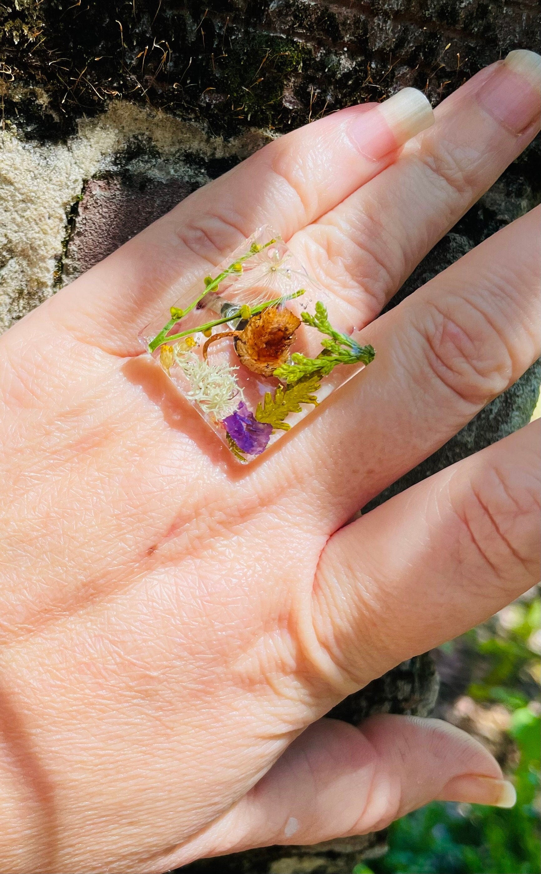 Real Tiny Mushroom Ring Forest Wildflower Dainty Minimalist Unique Birthday Gifts for her Cottagecore Adjustable Rings Nature Silver Rings