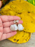 Big pearl bridal earrings, Baroque freshwater Pearl Gold Swarovski crystal earrings, fall weddings earrings, long stud earrings gift for her