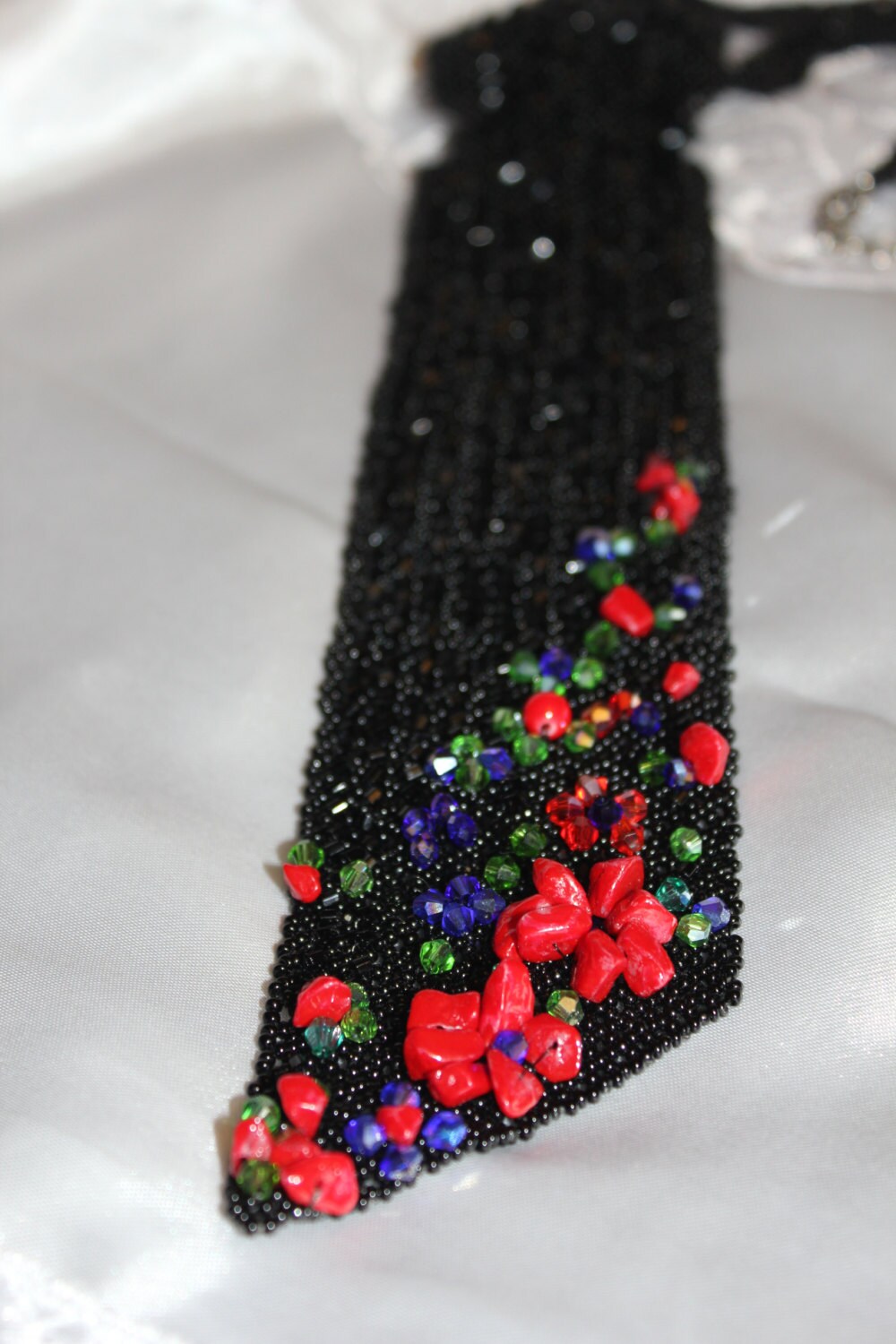 Office Style Necklace for Women, beaded tie, Office Fashion Necklace, Lady Boss Gift, Black Tie Necklace, Seed Bead Tie, women tie unique