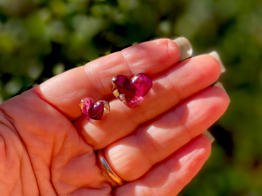 Real Mushroom Heart Earrings: Pressed Flower 925 Sterling Silver Studs/Clip on