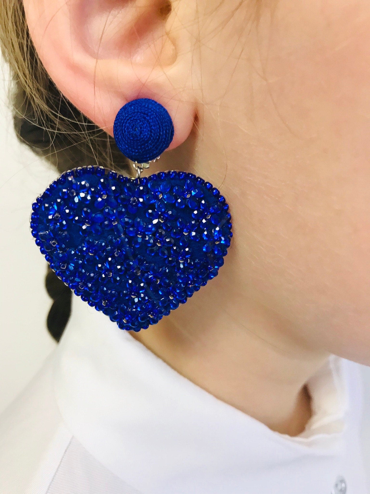 Valentines Day Red Beaded Heart Statement Earrings, best friend gifts, seed bead earrings heart, heart earrings dangle, anniversary gift her