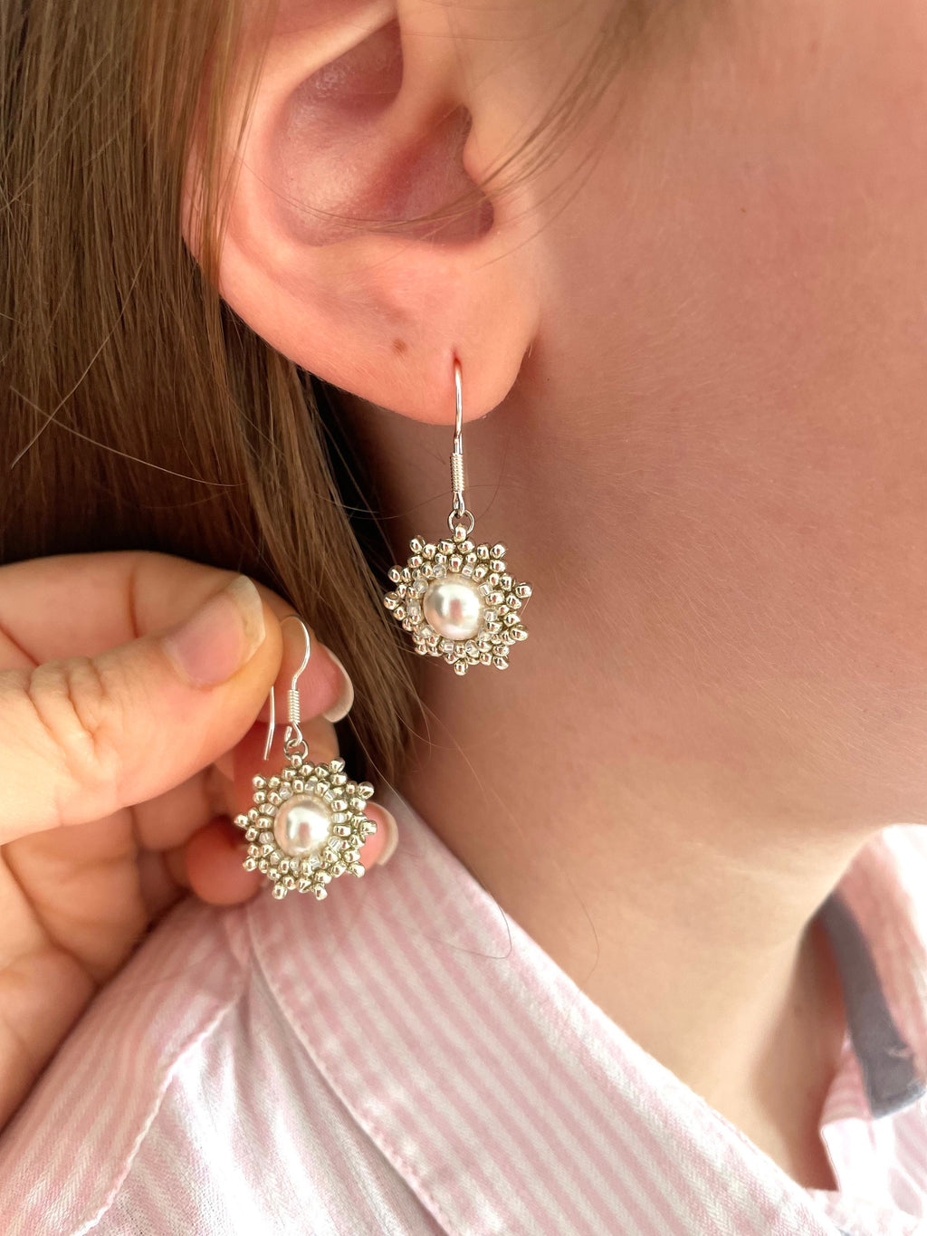 Sterling silver or gold filled Pearl minimalist wedding earrings, Flower girl dainty earrings bridal, wedding earrings set, Bridesmaid gifts