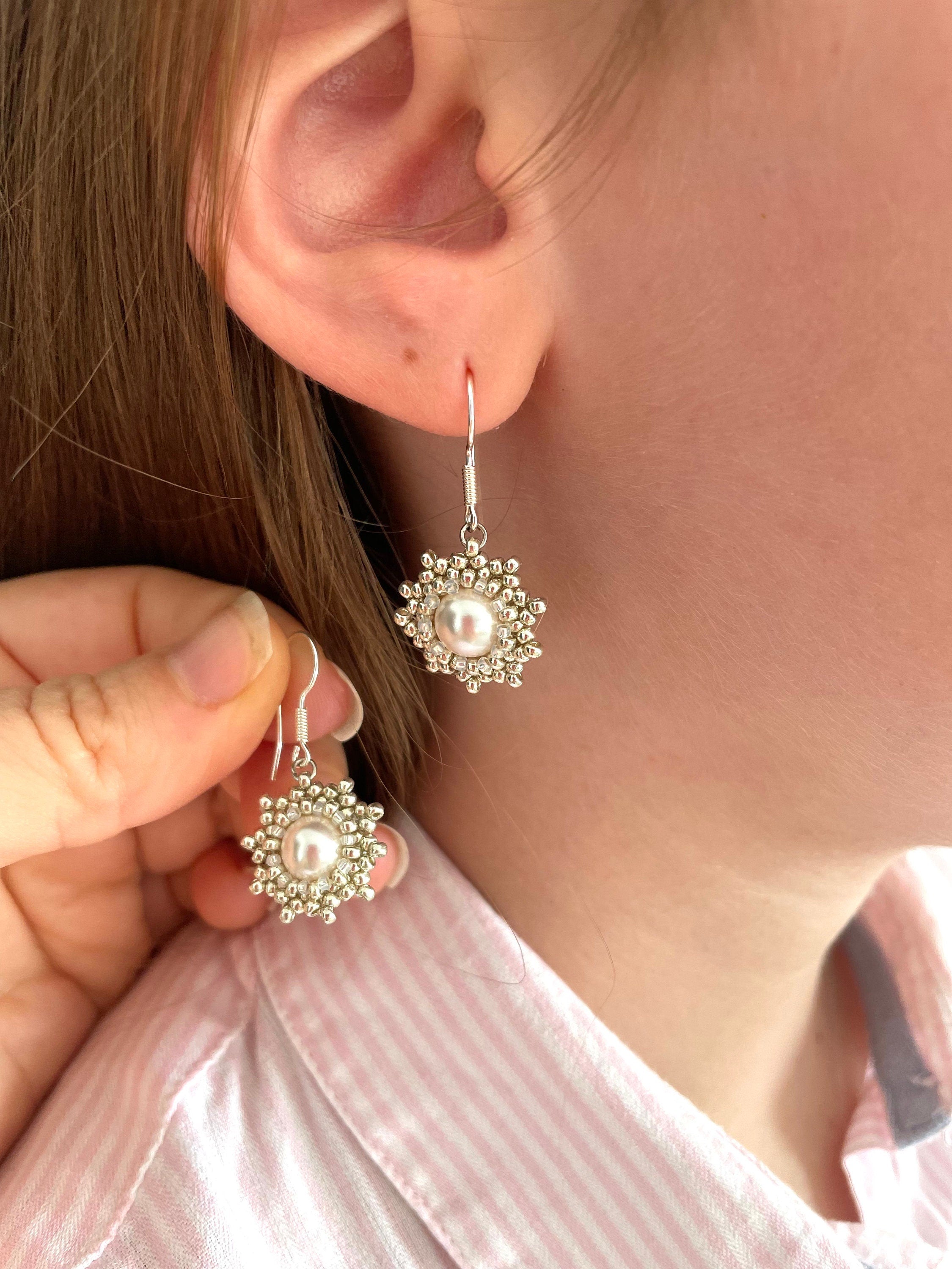 Sterling silver or gold filled Pearl minimalist wedding earrings, Flower girl dainty earrings bridal, wedding earrings set, Bridesmaid gifts