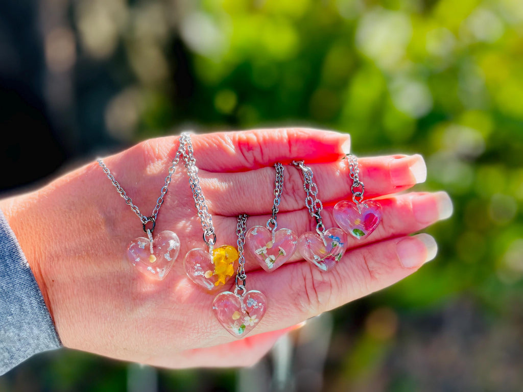 Mustard Seed Heart Pendant Necklace: Personalized Birth Month Flower Jewelry