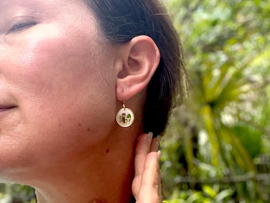 14K Gold Minimalist Meadow Flower & Mushroom Earrings | Unique Botanical Woodland Fairy Jewelry Resin
