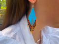 Turquoise and rust earrings handmade, blue boho earrings Fringe beadwork earrings unique holiday gift for her Seed bead dangle earring Long