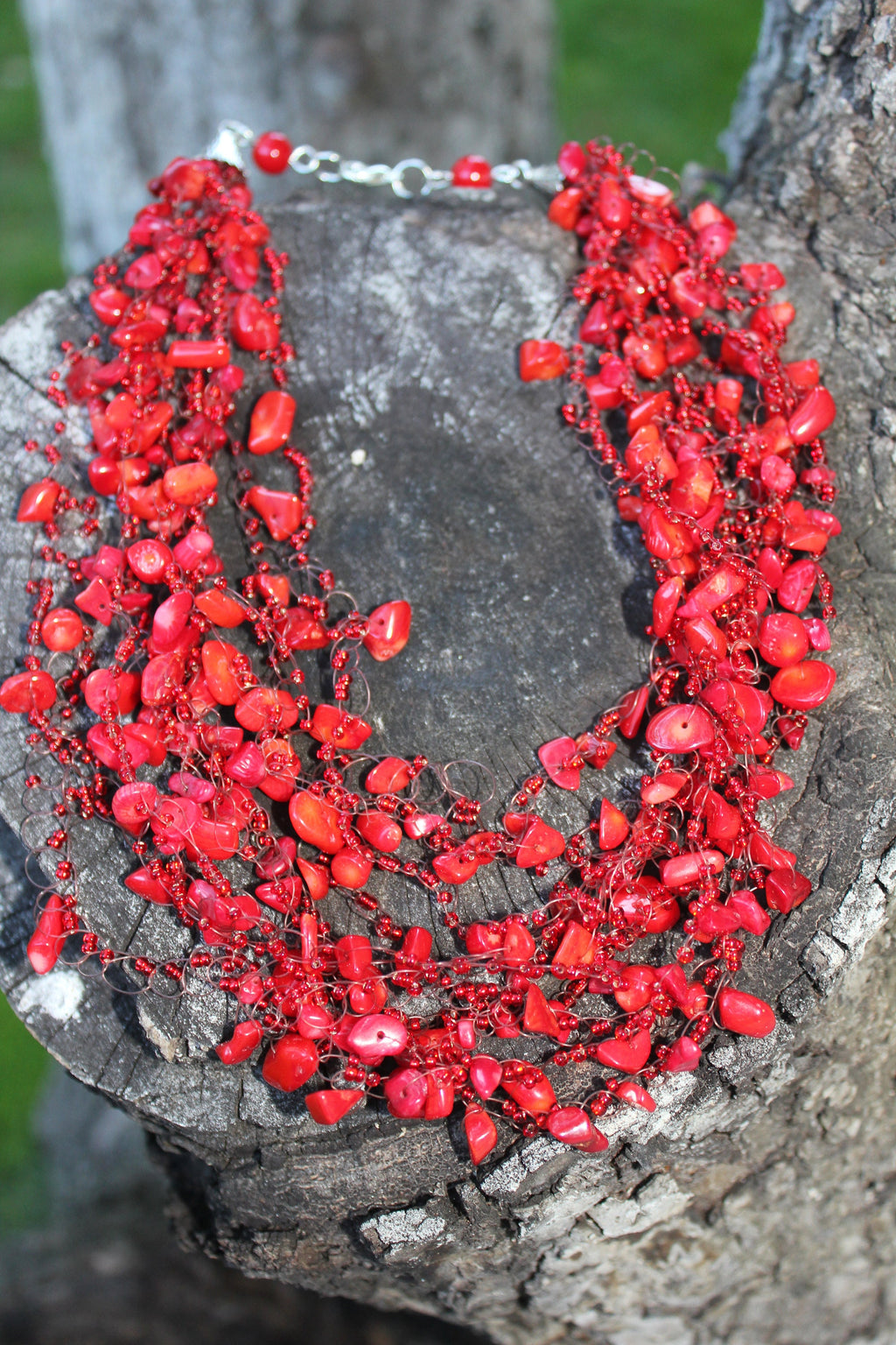 Christmas  personalized holiday gift for her mom, Red coral Necklace multi strand, Raw birthstone crystal necklace, custom gemstone jewelry
