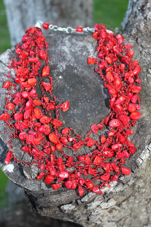 Christmas  personalized holiday gift for her mom, Red coral Necklace multi strand, Raw birthstone crystal necklace, custom gemstone jewelry