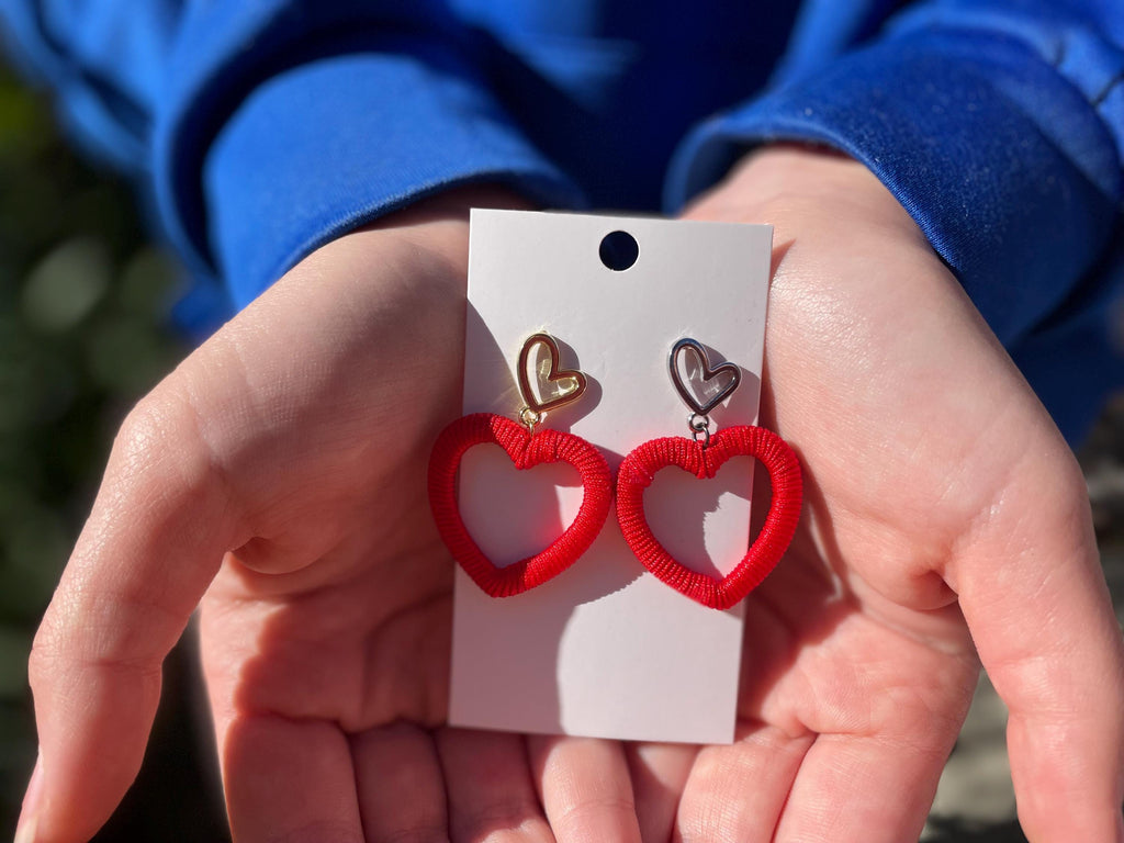 Statement Pink Heart Earrings: Beaded Titanium Studs or Clip-Ons