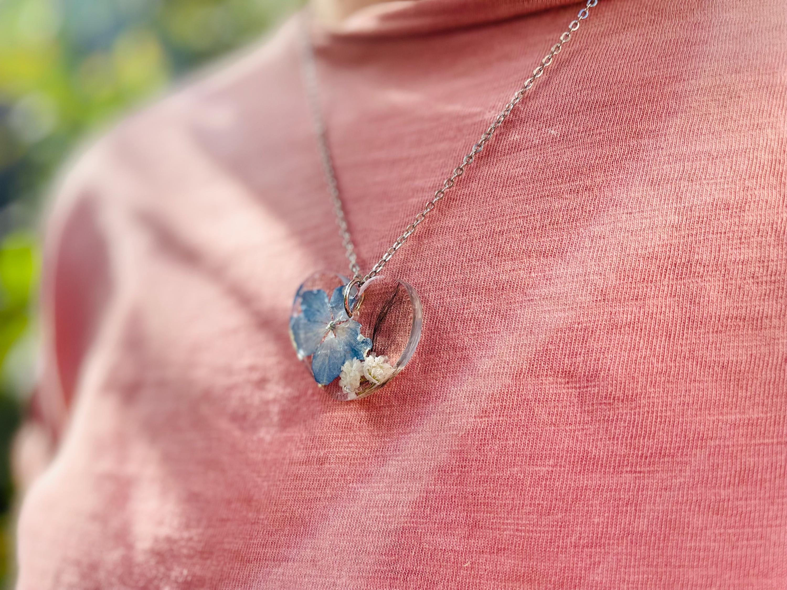 Pet Hair Keepsake Necklace: Dried Hydrangea Flower Memorial Pendant