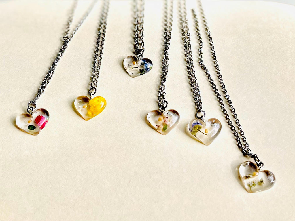 Mustard Seed Heart Pendant Necklace: Personalized Birth Month Flower Jewelry