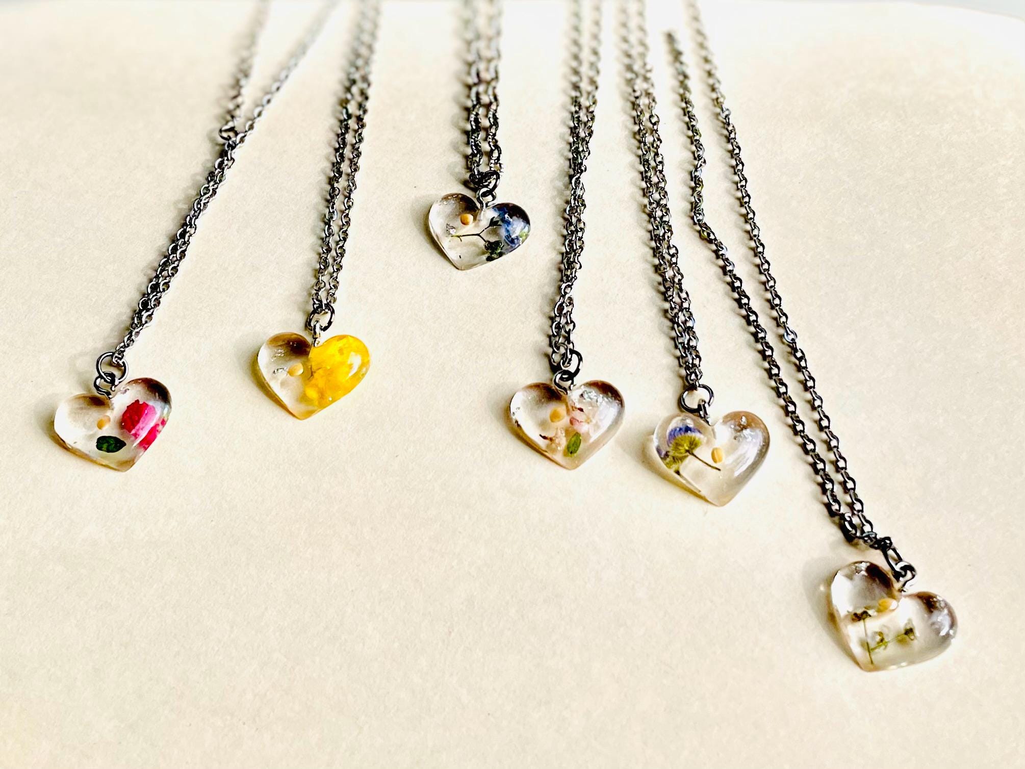 Mustard Seed Heart Pendant Necklace: Personalized Birth Month Flower Jewelry