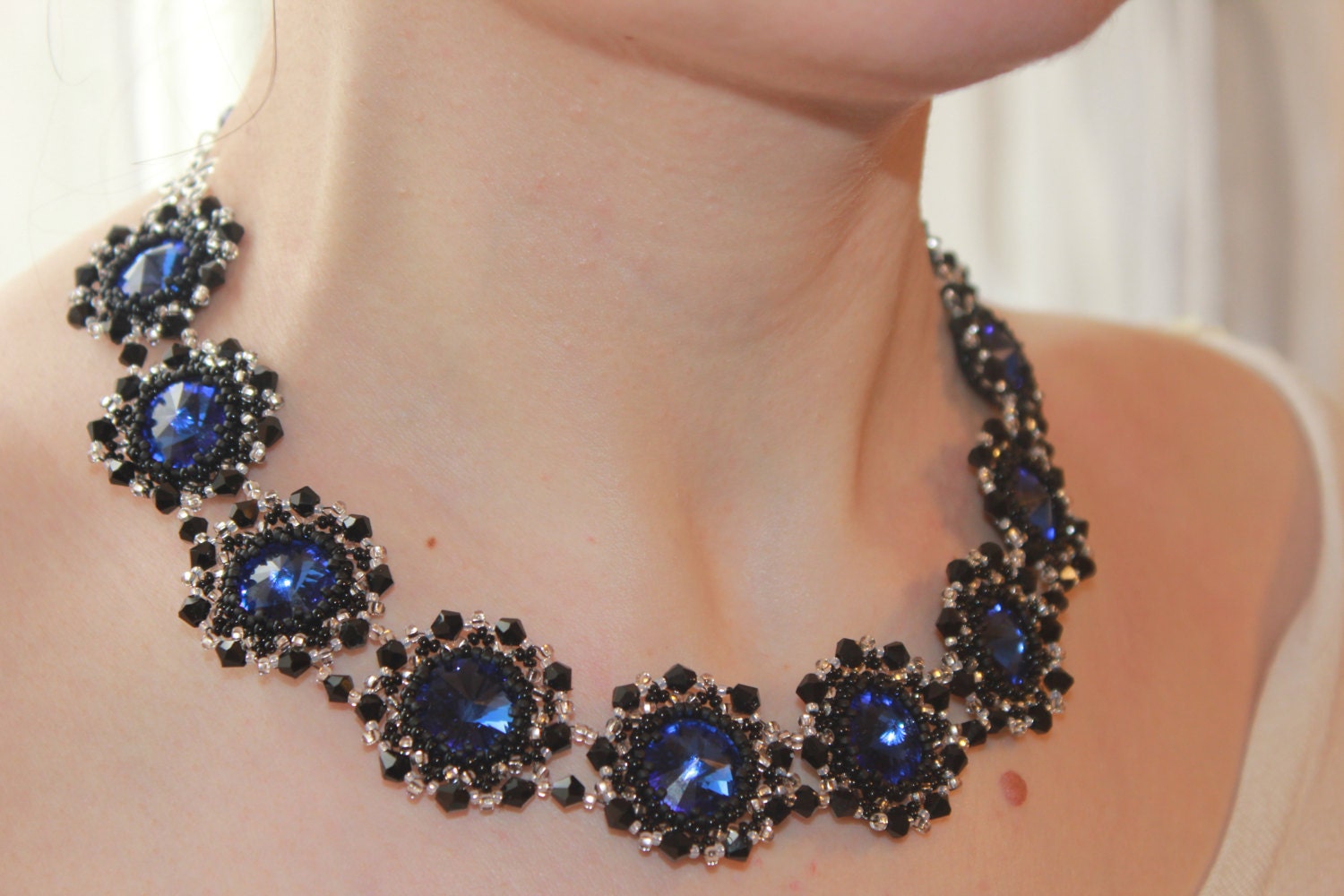 Blue Rhinestone collar necklace gifts for wife  sabyasachi style jewelry fashion choker women beaded festive birthday jewelry for girlfriend