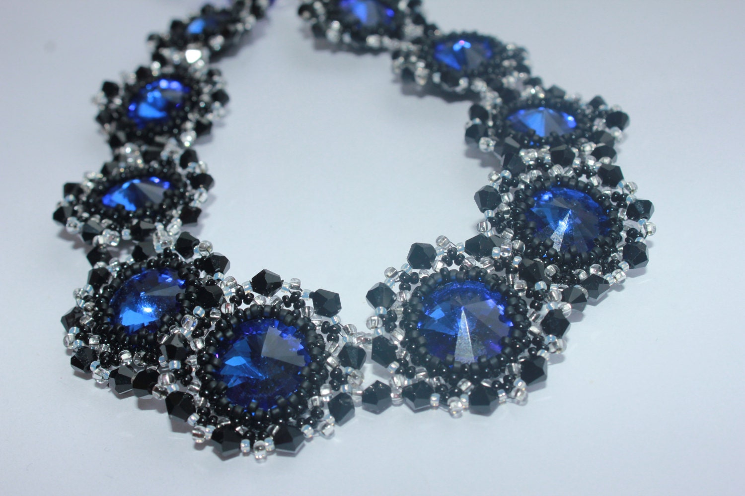Blue Rhinestone collar necklace gifts for wife  sabyasachi style jewelry fashion choker women beaded festive birthday jewelry for girlfriend