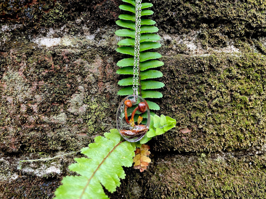 Resin Cross Pendant Necklace: Real Fern, Mushroom, Birthstone, Nature Jewelry