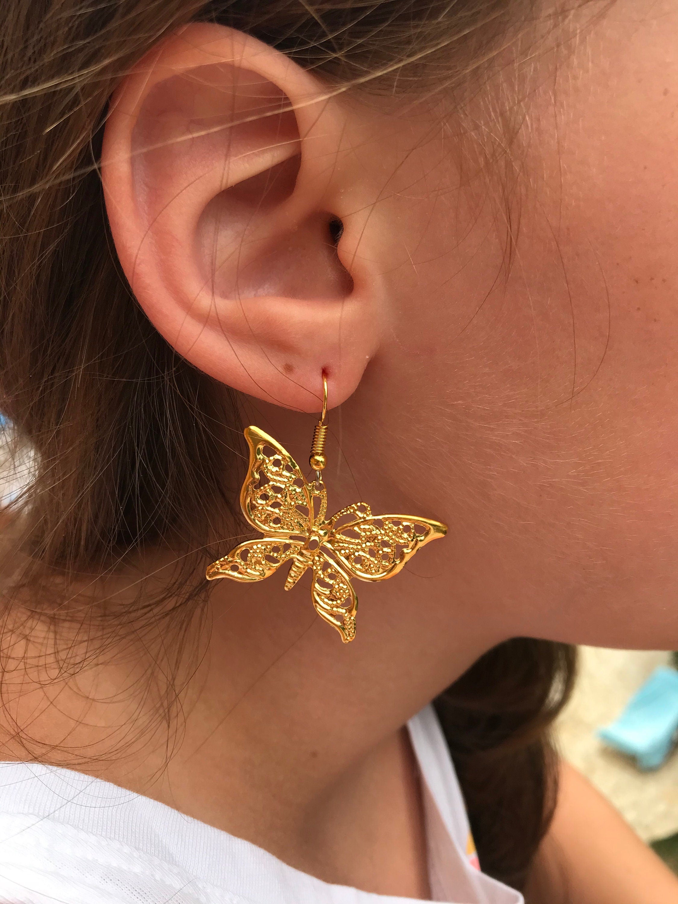 14k gold huggie earrings, filigree butterfly earrings, huggie hoop earrings silver, butterfly earrings dangle, silver butterfly earrings